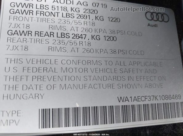 WA1AECF37K1086469 2019 AUDI Q3 Черный Вид подкапотного пространства