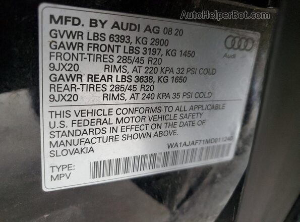 WA1AJAF71MD011240 2021 AUDI Q7 Black 360 interior view