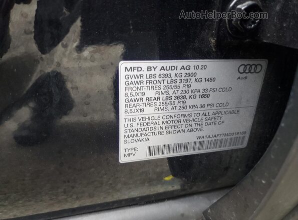 WA1AJAF77MD018189 2021 AUDI Q7 Черный Вид наклейки с VIN-кодом
