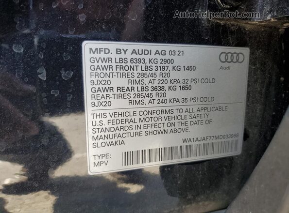 WA1AJAF77MD033968 2021 AUDI Q7 Black Панорамний вид салону 360°