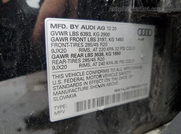 WA1AJAF78MD027225 2021 AUDI Q7 Black VIN կոդի պիտակի տեսք
