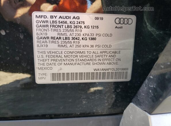 WA1ANAFY2L2019869 2020 AUDI Q5 Black VIN კოდის სტიკერის ხედი