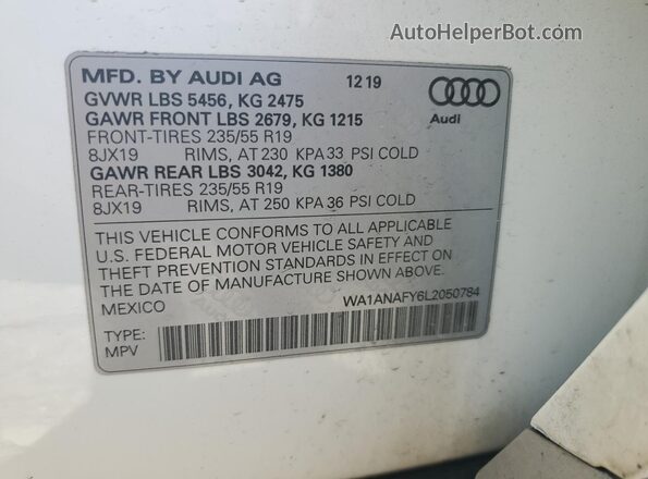 WA1ANAFY6L2050784 2020 AUDI Q5 White Vista del compartimento del motor