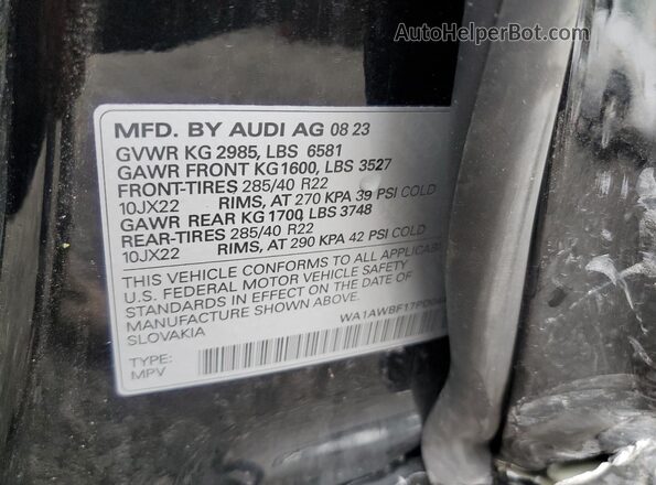 WA1AWBF17PD044797 2023 AUDI SQ8 Black Vista de la etiqueta del VIN