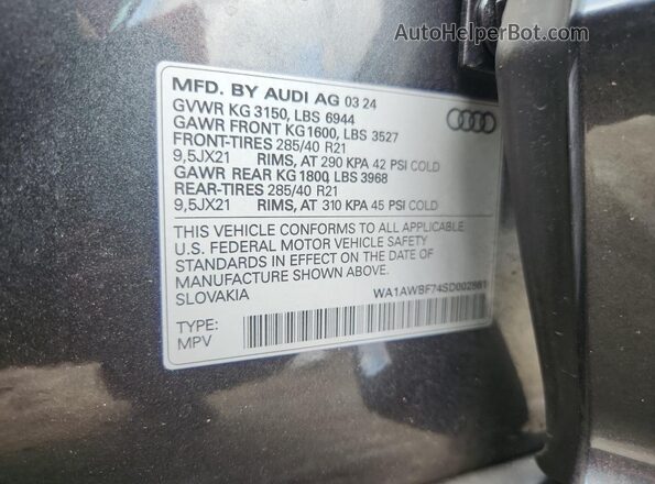 WA1AWBF74SD002861 2025 AUDI SQ7 Charcoal VIN կոդի պիտակի տեսք