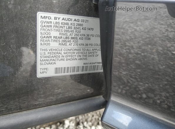 WA1AXAF78MD033749 2021 AUDI Q7 Серый Вид наклейки с VIN-кодом