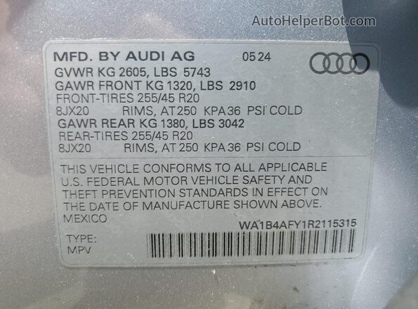 WA1B4AFY1R2115315 2024 AUDI SQ5 Silver VIN sticker view