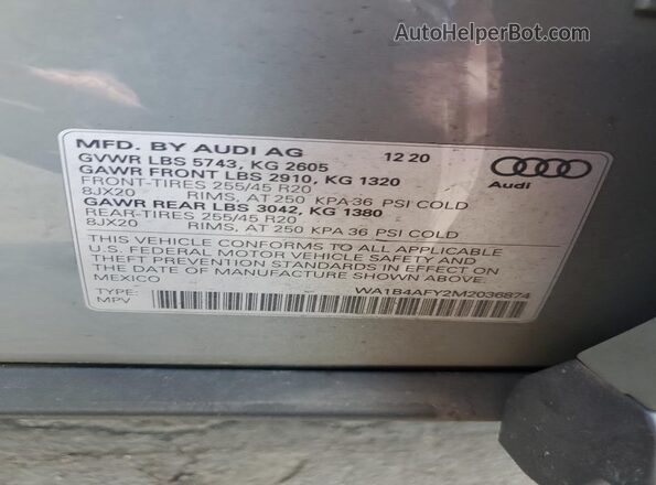 WA1B4AFY2M2036874 2021 AUDI SQ5 Gray Widok wnętrza 360 stopni