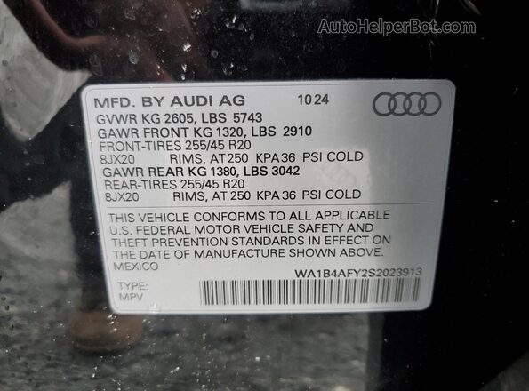 WA1B4AFY2S2023913 2025 AUDI SQ5 Black Vista de la etiqueta del VIN