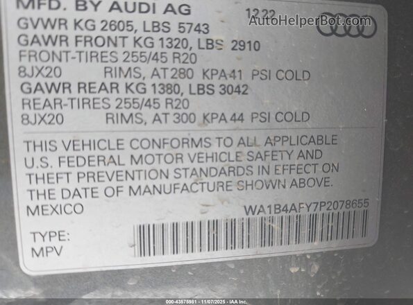 WA1B4AFY7P2078655 2023 AUDI SQ5 Gray Widok komory silnika