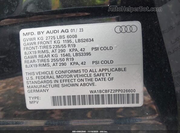 WA1BCBFZ2PP026600 2023 AUDI Q4 Black 