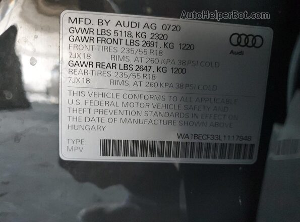 WA1BECF33L1117948 2020 AUDI Q3 Gray სალონის 360-გრადუსიანი ხედი