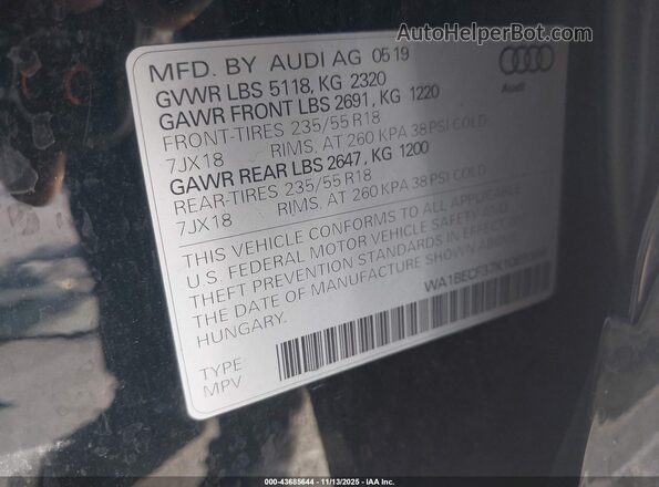 WA1BECF37K1069398 2019 AUDI Q3 Black 