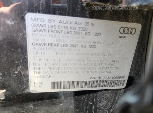 WA1BECF38K1069569 2019 AUDI Q3 Black VIN კოდის სტიკერის ხედი
