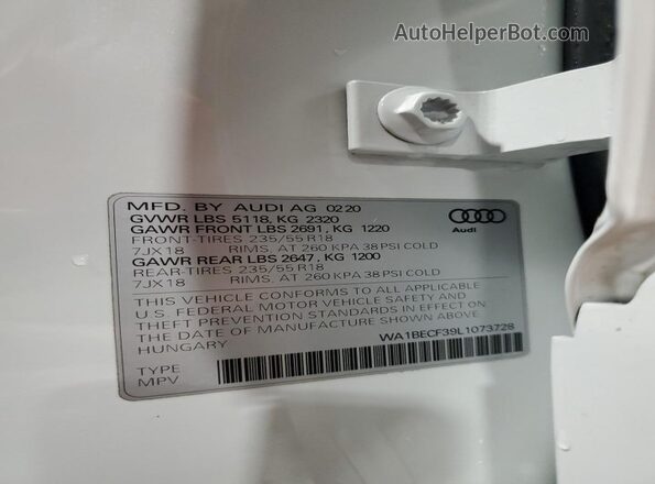 WA1BECF39L1073728 2020 AUDI Q3 White 