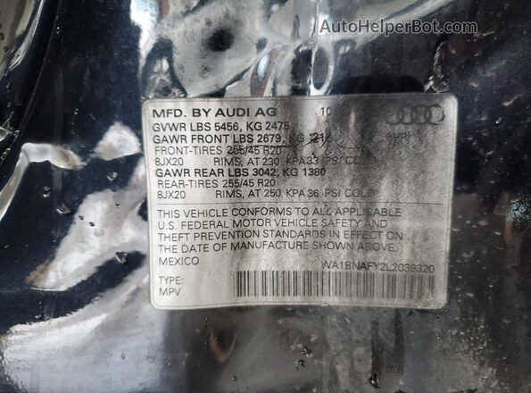 WA1BNAFY2L2039320 2020 AUDI Q5 Blue Vista interior de 360 grados