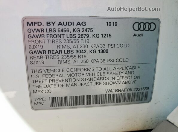 WA1BNAFY6L2031589 2020 AUDI Q5 White 
