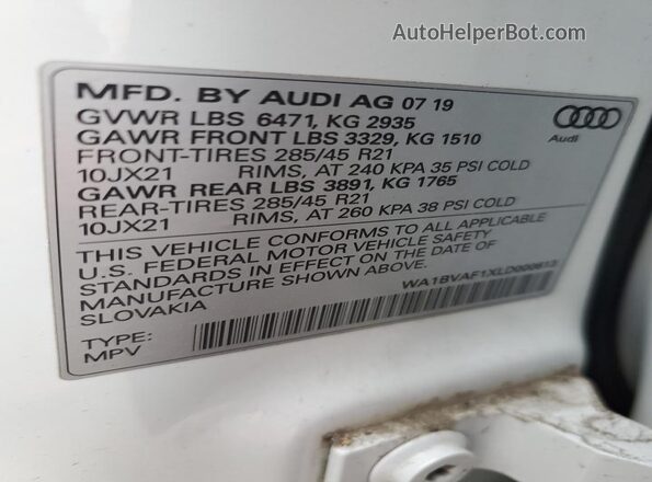 WA1BVAF1XLD000613 2020 AUDI Q8 White სალონის 360-გრადუსიანი ხედი