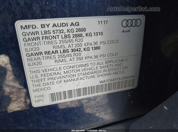 WA1C4AFY2J2092944 2018 AUDI SQ5 Blue 