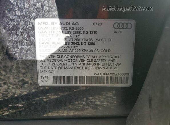 WA1C4AFY2L2100866 2020 AUDI SQ5 Черный Вид наклейки с VIN-кодом