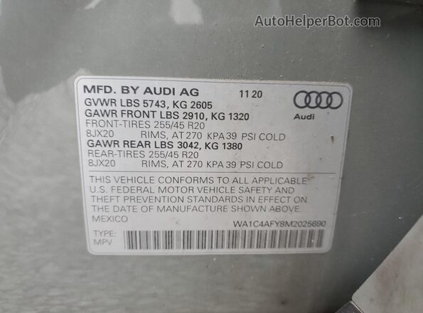 WA1C4AFY8M2025690 2021 AUDI SQ5 Серый Панорамный вид салона 360°