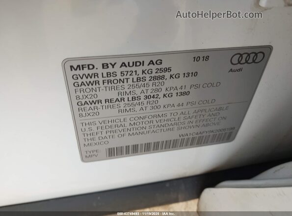 WA1C4AFY9K2005199 2019 AUDI SQ5 White Widok komory silnika