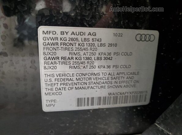 WA1C4AFYXP2038915 2023 AUDI SQ5 Black Widok naklejki z numerem VIN