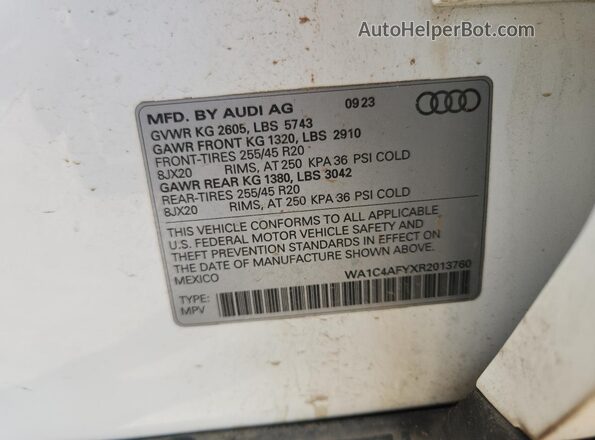 WA1C4AFYXR2013760 2024 AUDI SQ5 White სალონის 360-გრადუსიანი ხედი