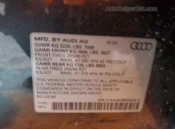 WA1CAAGE9RB040915 2024 AUDI Q8 Черный Вид наклейки с VIN-кодом