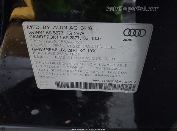 WA1CCAFP4GA133227 2016 AUDI SQ5 Black Engine compartment view