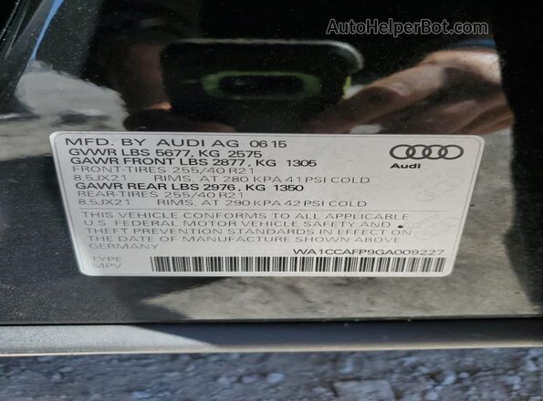 WA1CCAFP9GA009227 2016 AUDI SQ5 Black VIN կոդի պիտակի տեսք
