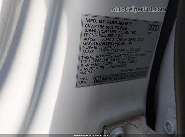 WA1CWBF15MD001709 2021 AUDI SQ8 White Vista del compartimento del motor