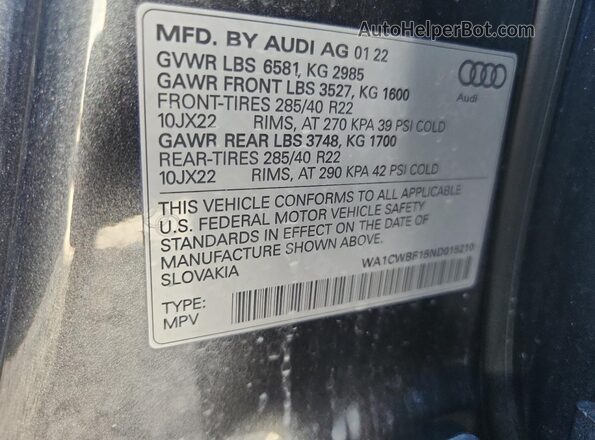 WA1CWBF15ND015210 2022 AUDI SQ8 Gray Widok komory silnika
