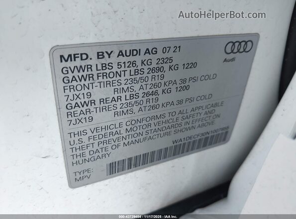 WA1DECF30N1007855 2022 AUDI Q3 White 