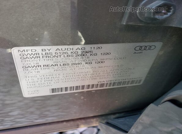 WA1DECF31M1049272 2021 AUDI Q3 Gray Vista de la etiqueta del VIN