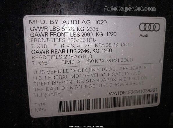 WA1DECF36M1038381 2021 AUDI Q3 Black Շարժիչի բաժամունքի տեսք