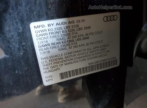 WA1DECF39R1122184 2024 AUDI Q3 Black Widok wnętrza 360 stopni