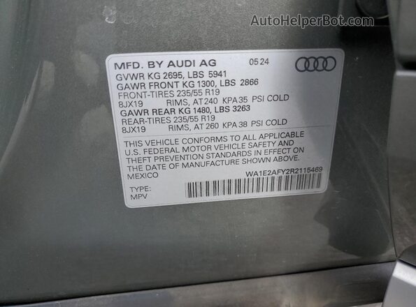 WA1E2AFY2R2115469 2024 AUDI Q5 Gray Widok naklejki z numerem VIN