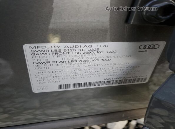 WA1EECF32M1051911 2021 AUDI Q3 Gray Vista de la etiqueta del VIN