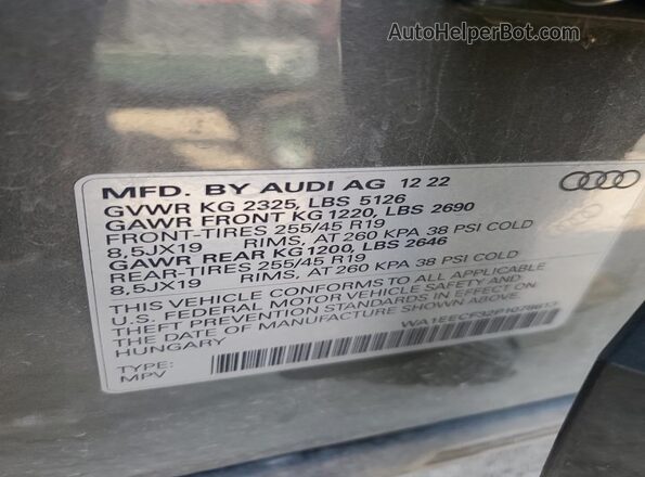 WA1EECF32P1078613 2023 AUDI Q3 Gray Vista interior de 360 grados