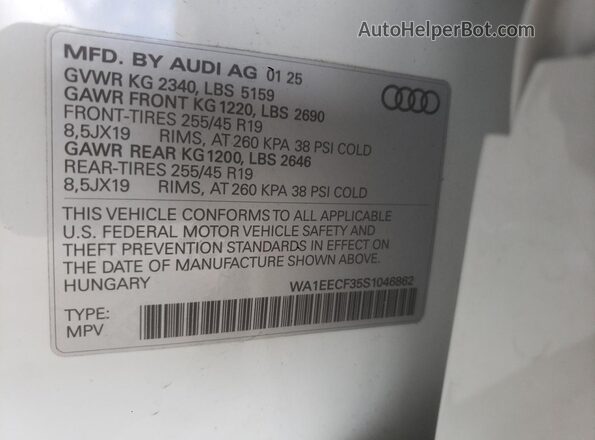 WA1EECF35S1046862 2025 AUDI Q3 White VIN կոդի պիտակի տեսք