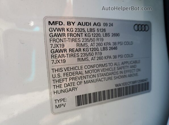 WA1EECF38R1206047 2024 AUDI Q3 White Vista interior de 360 grados