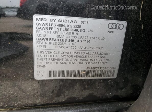 WA1EFCFS2GR020586 2016 AUDI Q3 Black Vista de la etiqueta del VIN