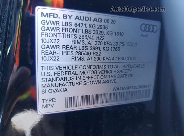 WA1EVAF10LD025517 2020 AUDI Q8 Black სალონის 360-გრადუსიანი ხედი