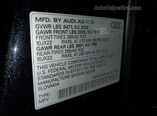 WA1EVAF19LD015942 2020 AUDI Q8 Black Панорамний вид салону 360°
