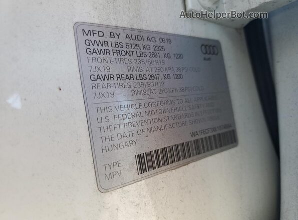 WA1FECF3XK1074564 2019 AUDI Q3 White VIN կոդի պիտակի տեսք
