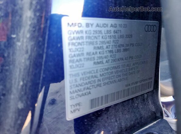 WA1FVBF12PD051990 2023 AUDI Q8 Blue VIN կոդի պիտակի տեսք
