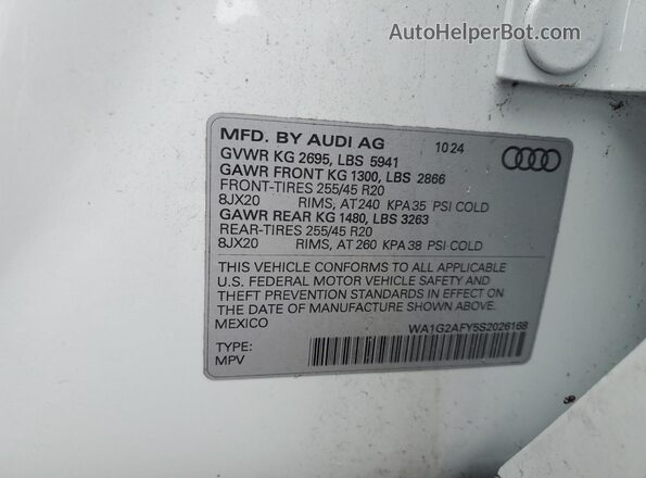 WA1G2AFY5S2026168 2025 AUDI Q5 White VIN sticker view