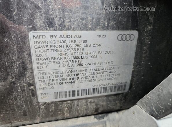 WA1GAAFY4R2034775 2024 AUDI Q5 Gray Панорамний вид салону 360°