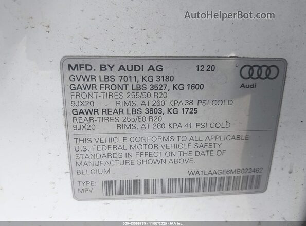 WA1LAAGE6MB022462 2021 AUDI E-TRON White Շարժիչի բաժամունքի տեսք